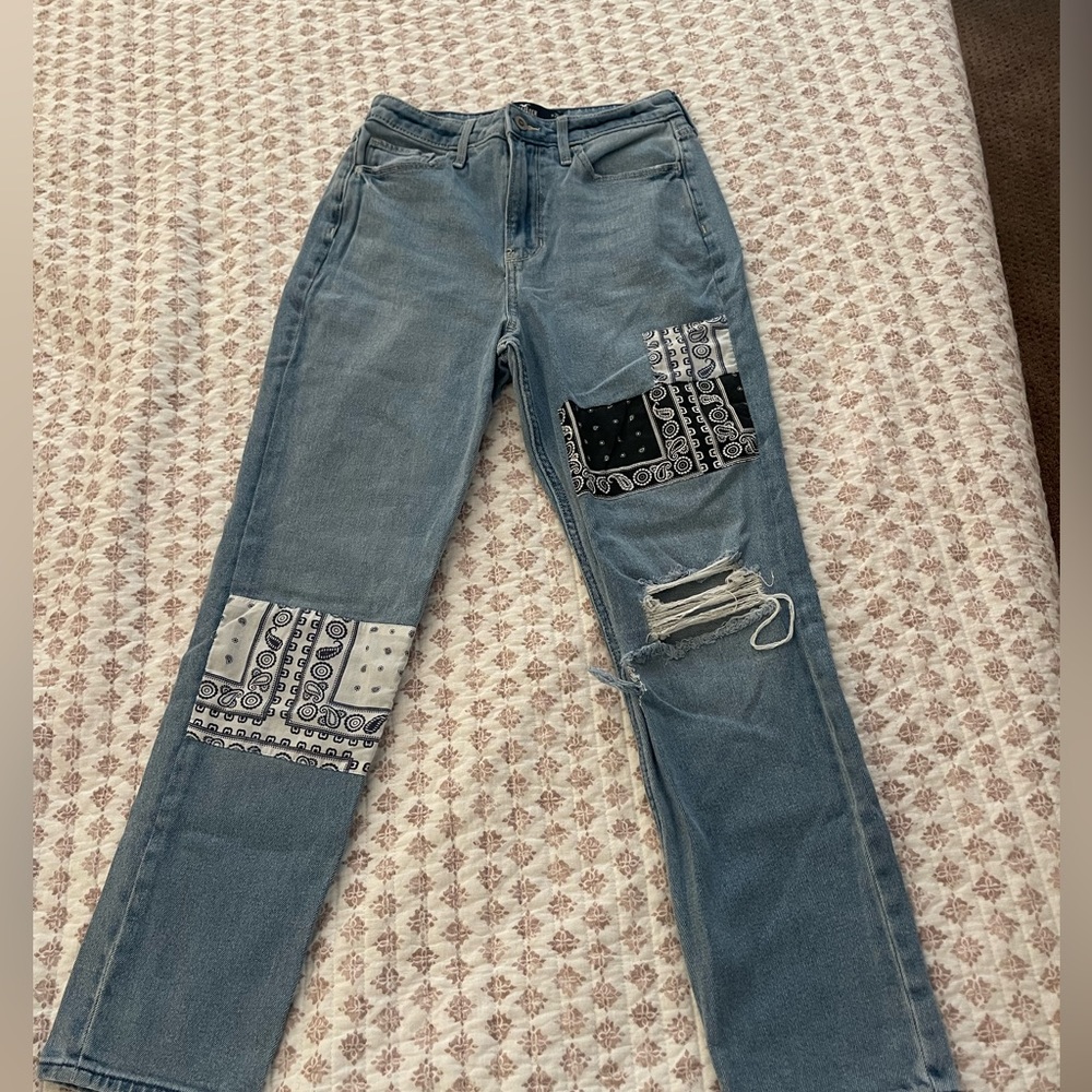 Hollister patchwork ultra high rise mom jeans
